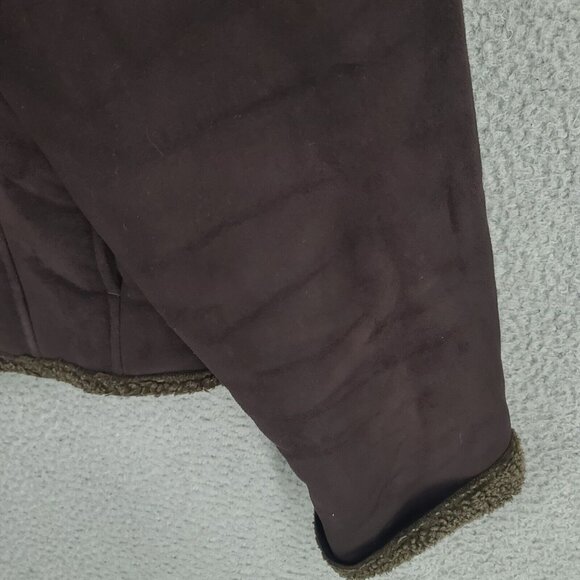 Ll Bean Jacket Womens 1x Plus Cropped Sherpa Lined Faux Suede Button Up Brown - Picture 5 of 8